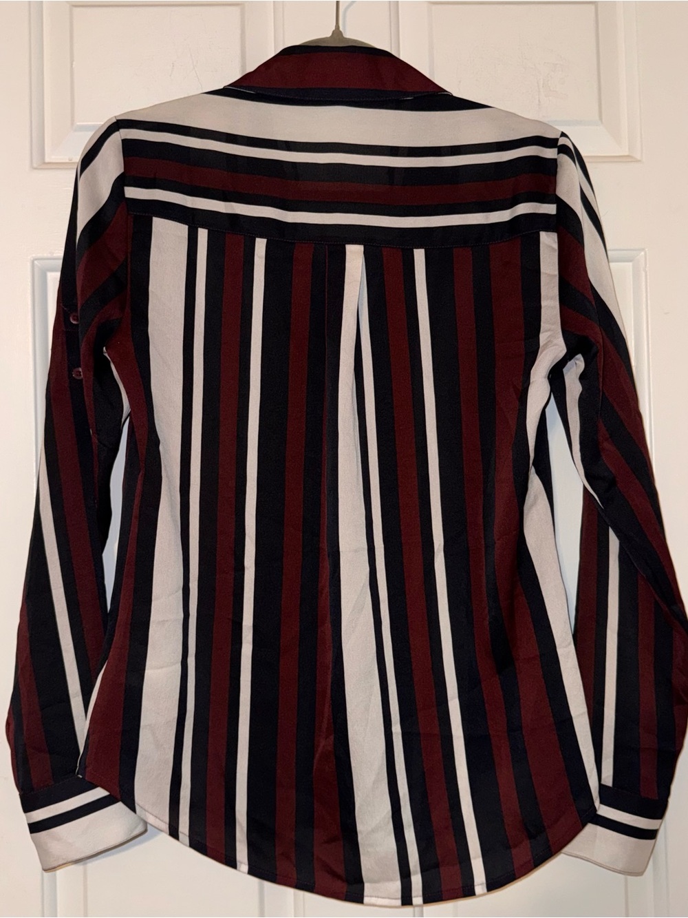 Express the portofino slim Striped Button-Down Shirt Burgundy White Black XS - Picture 11 of 14
